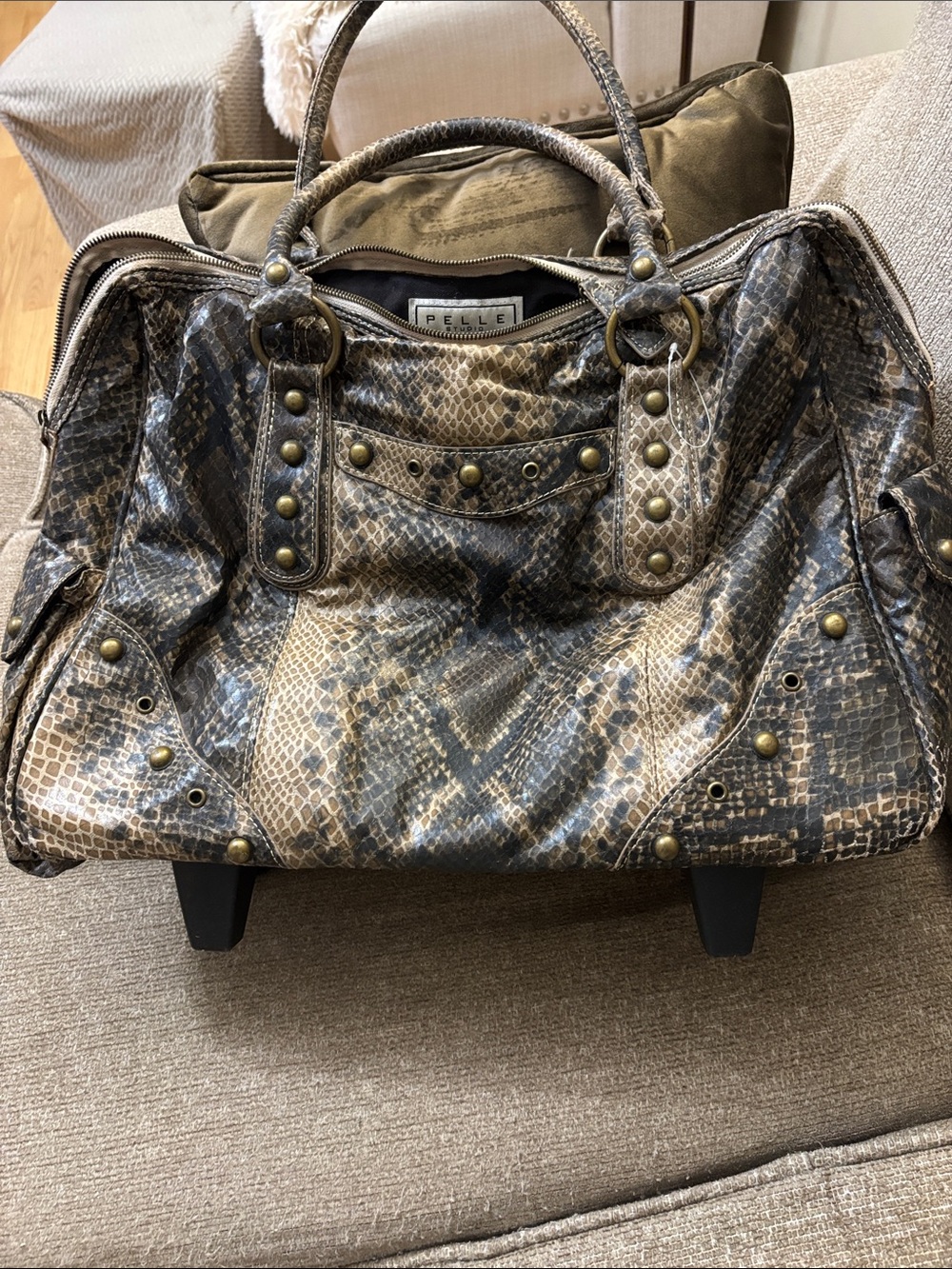 Elle Snake-Print Tote in Brown and Tan